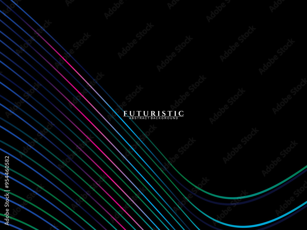 Fototapete futuristic abstract technology shining rainbow light lines on black background modern wave line patt