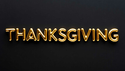 thanksgiving word gold metallic shiny lettering on plain black background