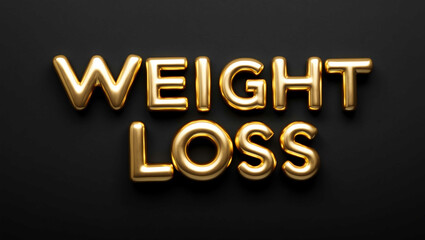 weight loss word gold metallic shiny lettering on plain black background