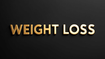 Fototapeta premium weight loss word gold metallic shiny lettering on plain black background