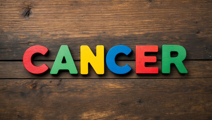 Fototapeta premium cancer word colorful wooden letters on plain white background
