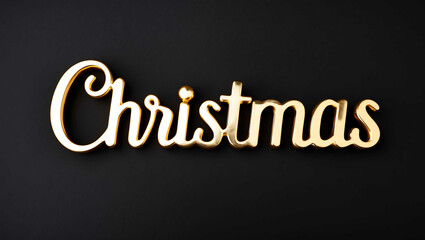 christmas word gold metallic shiny lettering on plain black background