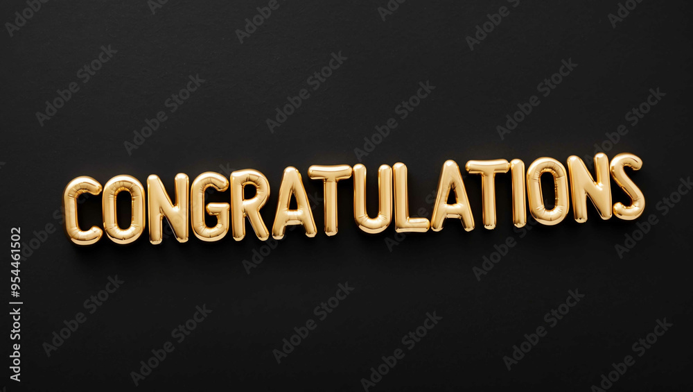 Wall mural congratulations word gold metallic shiny lettering on plain black background