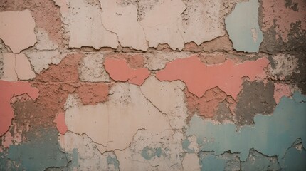 Obraz premium Dilapidated wall featuring orange and blue paint peeling layers 