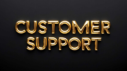 customer support word gold metallic shiny lettering on plain black background