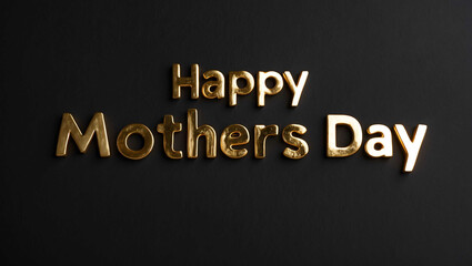 Obraz premium happy mothers day word gold metallic shiny lettering on plain black background