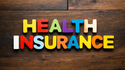Fototapeta premium health insurance word colorful wooden letters on plain white background