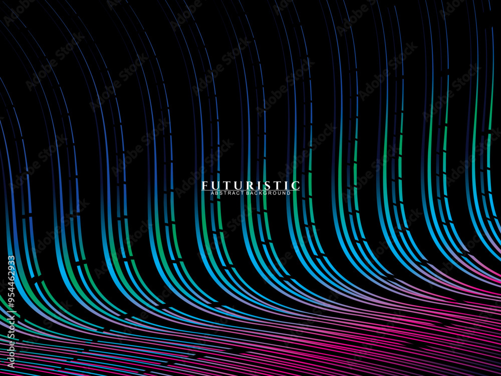 Fototapete futuristic abstract technology shining rainbow light lines on black background modern wave line patt