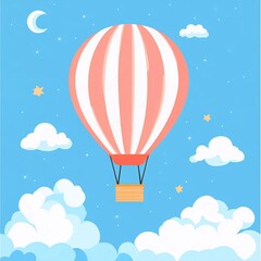 Fototapeta premium hot air balloon in the sky above the clouds. Children's card in flat design. Nice vector illustration