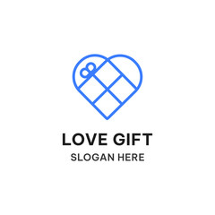 Love gift logo template in simple line style. Creative gift vector illustration