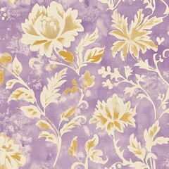 Fototapeta premium Purple and gold floral pattern with vintage aesthetic.