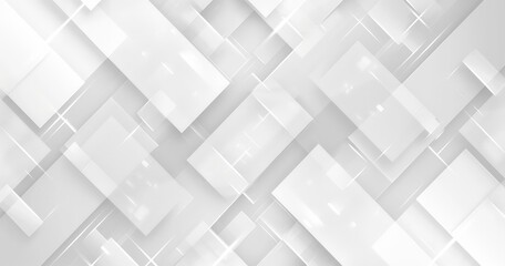 A modern, abstract design featuring overlapping translucent rectangles in shades of white.