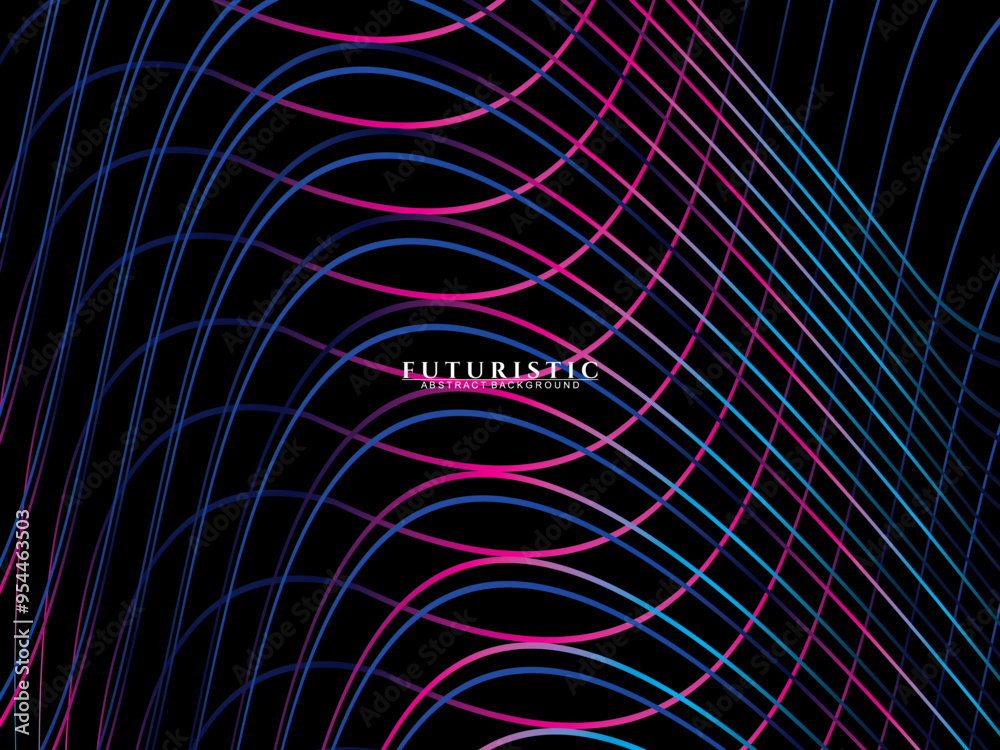 Fototapete futuristic abstract technology shining rainbow light lines on black background modern wave line patt