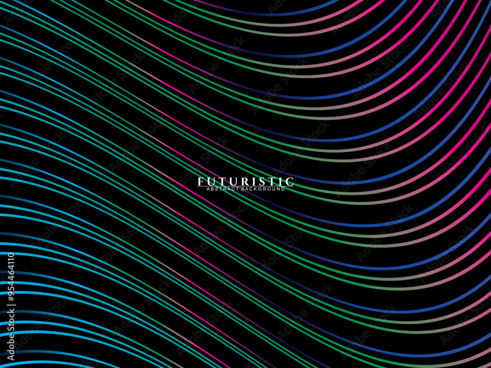 Fototapete futuristic abstract technology shining rainbow light lines on black background modern wave line patt