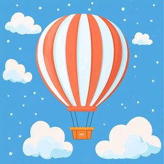 hot air balloon in the sky above the clouds. Children's card in flat design. Nice vector illustration