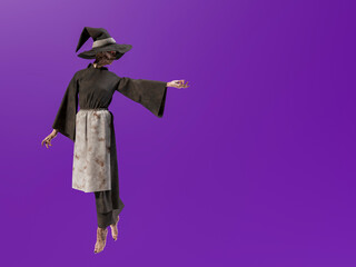 Scary witch casting spell with purple background for halloween