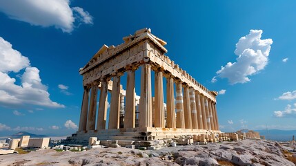 Obraz premium The ancient Parthenon on Acropolis hill, majestically overlooking Athens, Greece, a symbol of classical architecture and history, 