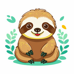 Fototapeta premium Sloth Cute Small Cartoon Baby Animal Character 
