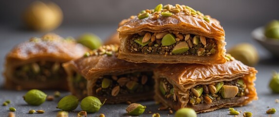 Oriental sweets close up Baklava with pistachios. © Ta Sher