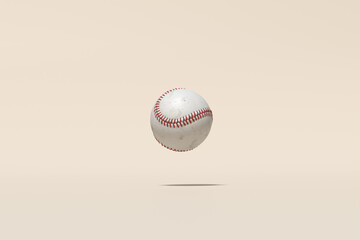 White leather baseball is floating on minimal background