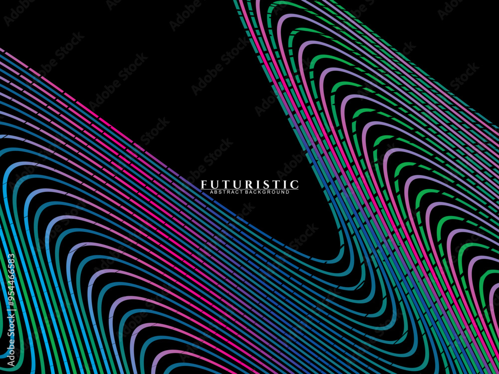 Fototapete futuristic abstract technology shining rainbow light lines on black background modern wave line patt