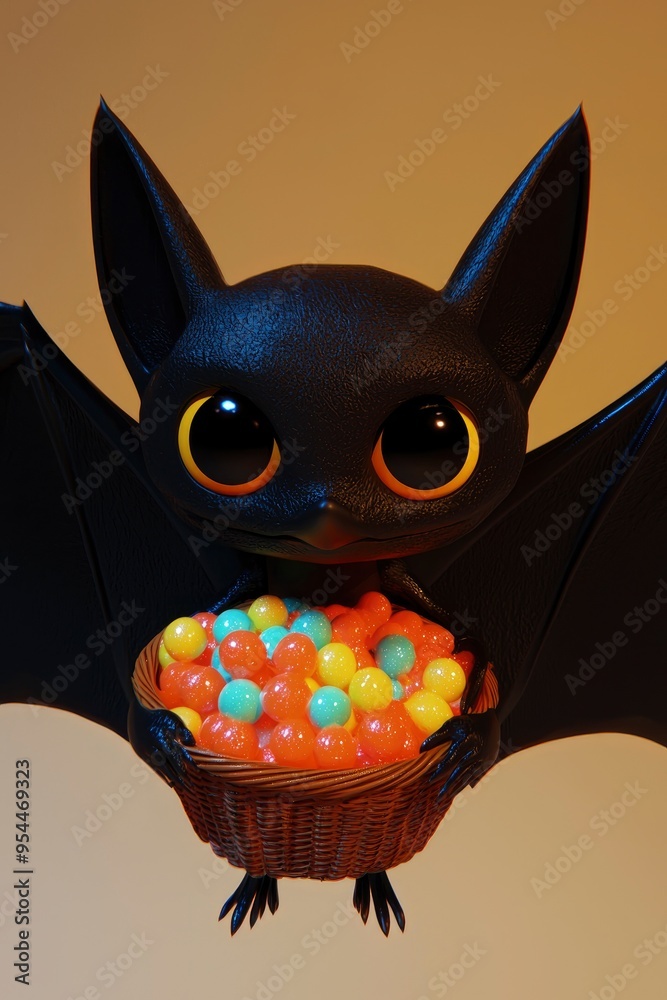 Canvas Prints cute bat holding basket of colorful balls