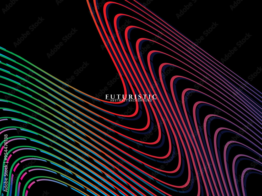 Fototapete futuristic abstract technology shining rainbow light lines on black background modern wave line patt