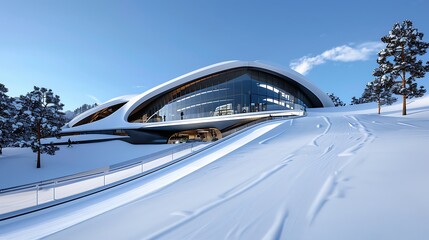 A hypermodern waste-to-energy plant featuring a public ski slope, exemplifying innovative approaches to urban sustainability, 