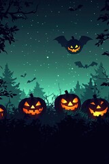 Halloween Jack-o'-Lanterns in a Spooky Forest