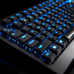Black Keyboard with Blue Backlight - Realistic Image