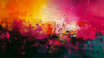 Abstract Cityscape with Glowing Hues and Geometric Shapes