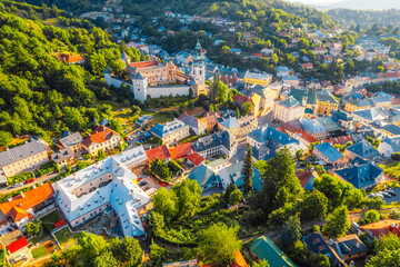 City of Banska Stiavnica with old castle and square,  UNESCO, Slovakia. Old Slovakia mining town of...