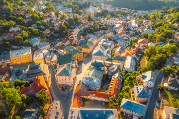 City of Banska Stiavnica with old castle and square,  UNESCO, Slovakia. Old Slovakia mining town of...