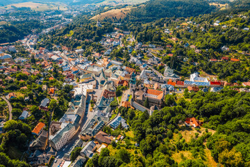 City of Banska Stiavnica with old castle and square,  UNESCO, Slovakia. Old Slovakia mining town of...