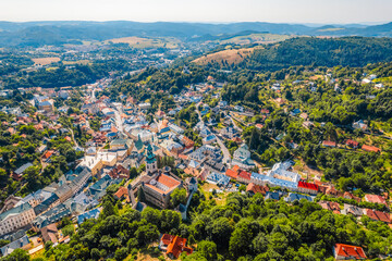 City of Banska Stiavnica with old castle and square,  UNESCO, Slovakia. Old Slovakia mining town of...