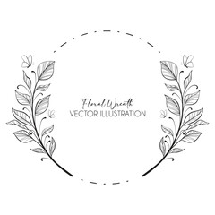 Obraz premium Floral wreath with leaves for wedding invitations, cards, logos and label packaging