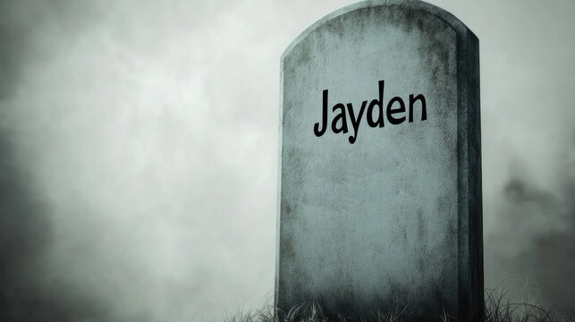 Gravestone with the Name "Jayden" in a Foggy Cemetery Scene