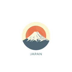 Obraz premium Japan vector badge, flat skyline logo, icon. Vintage round emblem with volcano, mount silhouettes. Isolated graphic
