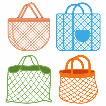 Mesh beach bags vector cartoon set isolated on a white background.