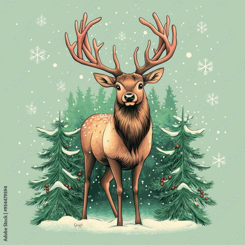 Sticker majestic reindeer in winter wonderland