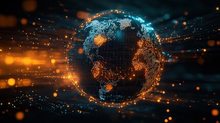 Obraz premium Digital Earth with Glowing Data Connections Representing Global Technology and Network Communication