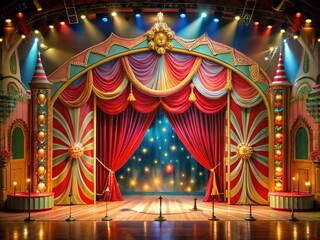 Whimsical Circus Stage Curtain Design
