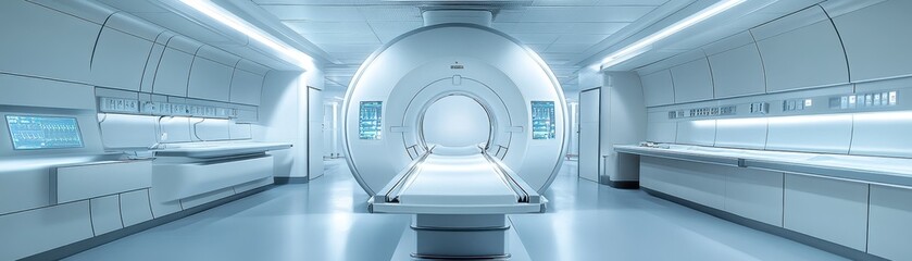 Futuristic Medical Imaging Room with Advanced MRI Machine in a Clean and Modern Hospital Environment