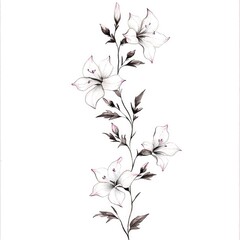 Obraz premium Delicate White Flowers on a Branch Sketch