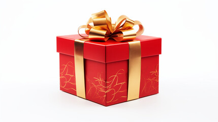 Obraz premium gift box wrapped with gold bow and ribbon isolated on white background