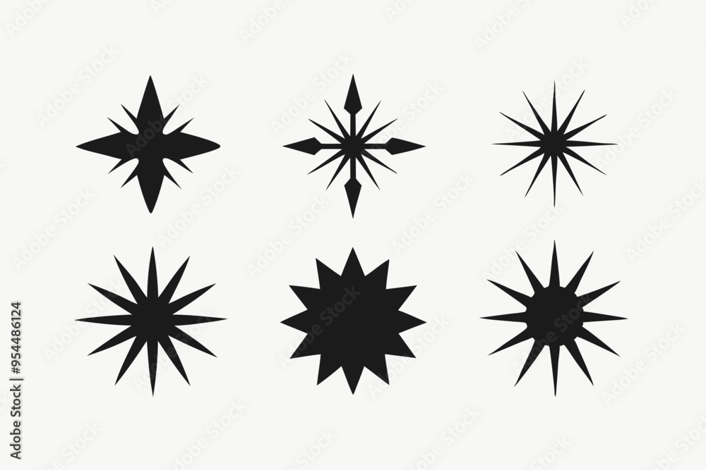 Wall mural sparkles symbols icon black silhouettes of star ray burst