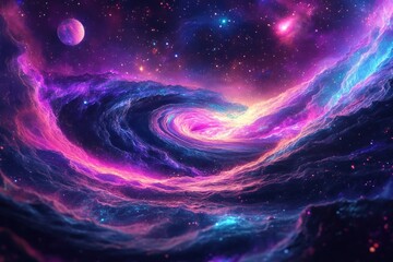 Obraz premium Cosmic Vortex with a Celestial Body and Stars