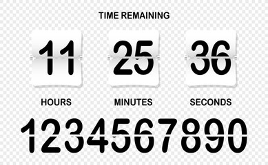 Countdown. Time remained, hours, minutes, seconds, numbers, flip, timer, limited offer, hurry up, sale, advertising, watch, business ad, marketing ploy, customer acquisition, limit, deadline, white
