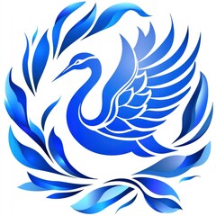 Obraz premium Blue Bird in a Circle of Leaves
