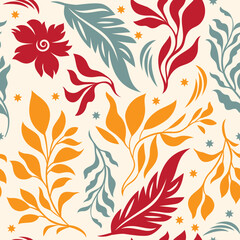 Seamless floral pattern, fabric design, autumn leaves and branshes